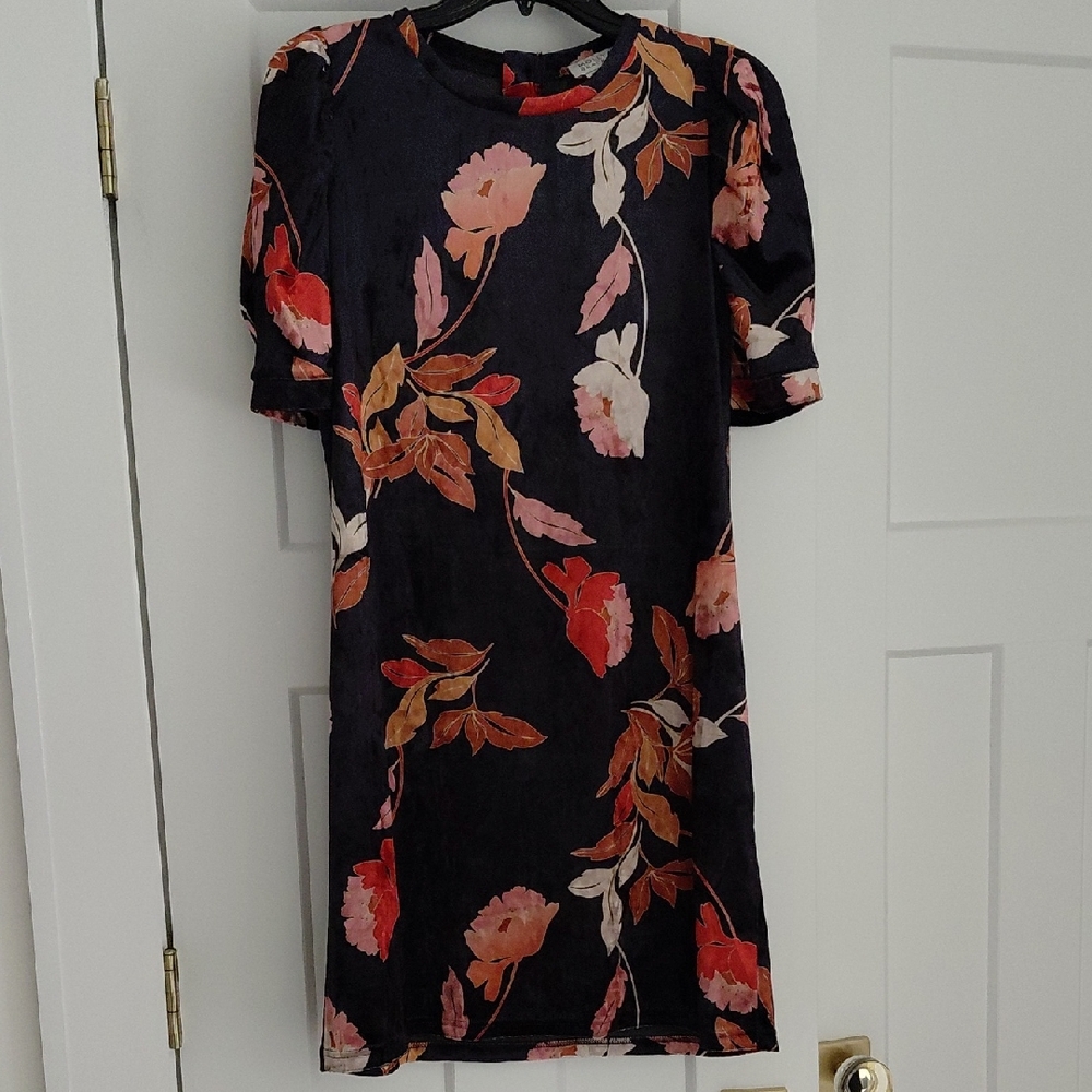 Molly Bracken Black Midi Dress with Red, Pink & Cream Floral Print